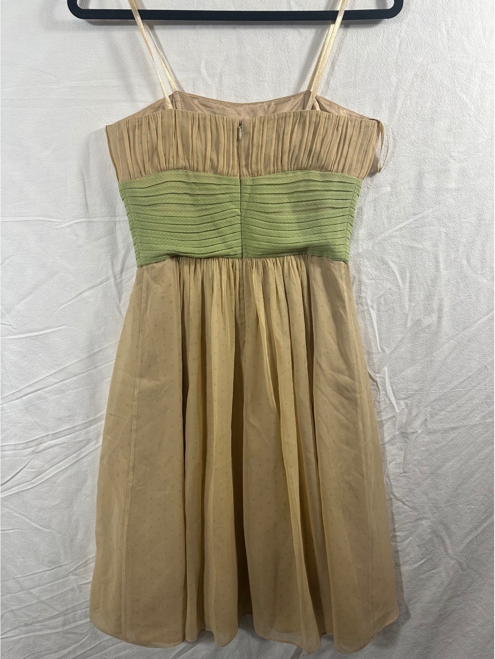 BCBG Paris beige and green pleated dress